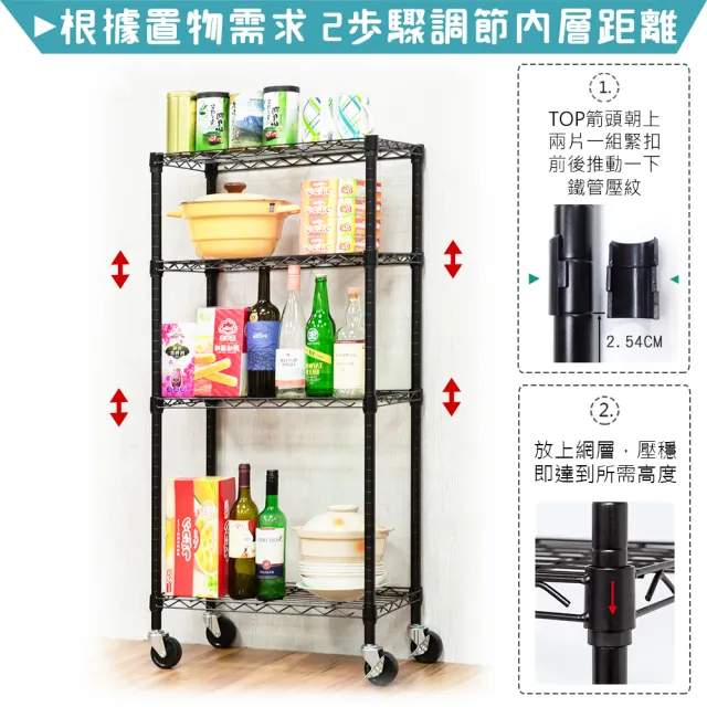 【yo-life】100%台灣製 鐵力士四層置物架-附工業輪(60x30x120cm)