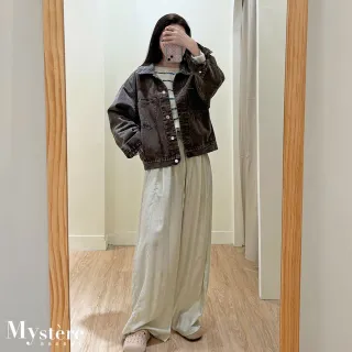 【my stere 我的時尚秘境】雙11 復古格紋拼接水洗牛仔外套 兩色 牛仔外套 翻領牛仔外套 格紋牛仔外套