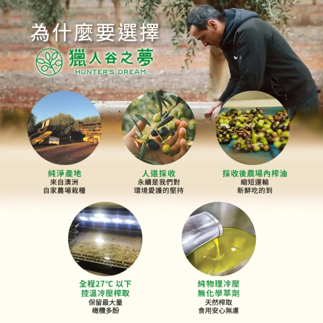 【Hunter’s Dream 獵人谷之夢】澳洲特級初榨橄欖油250ml×3入禮盒(冷壓/原瓶進口/可生飲/金賞/禮盒)