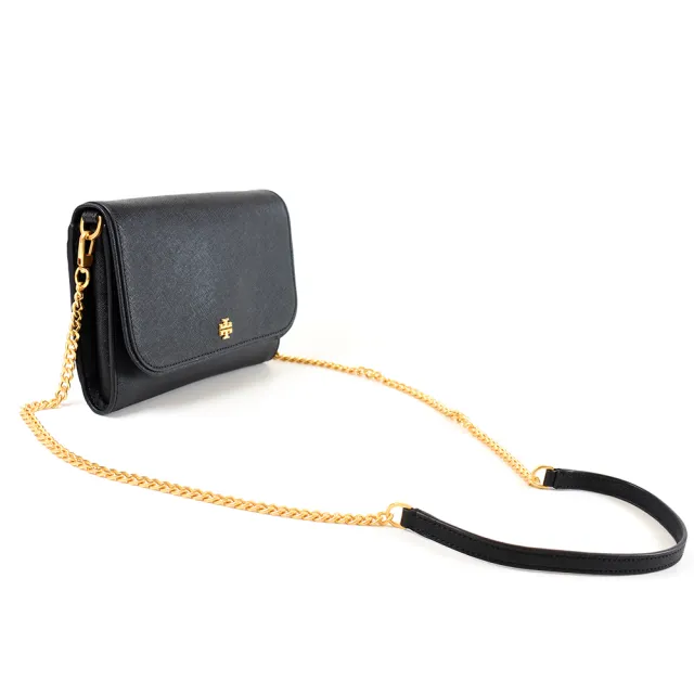 【TORY BURCH】防刮十字紋翻蓋鍊帶斜背WOC包-黑色