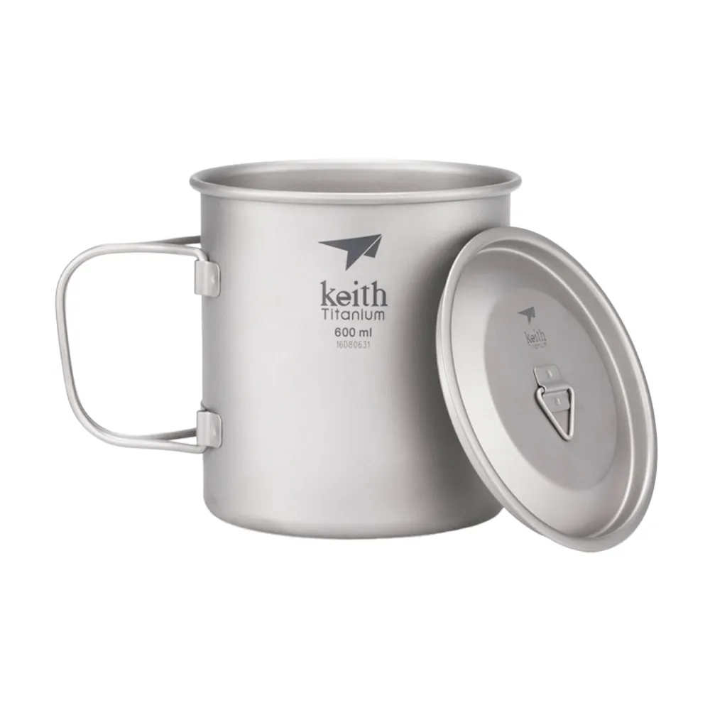 【Keith】Ti3207 鈦摺疊單層杯附杯蓋 600ml(純鈦杯子 鈦金屬杯 登山鈦杯 露營杯鈦水杯 馬克杯隨行杯)
