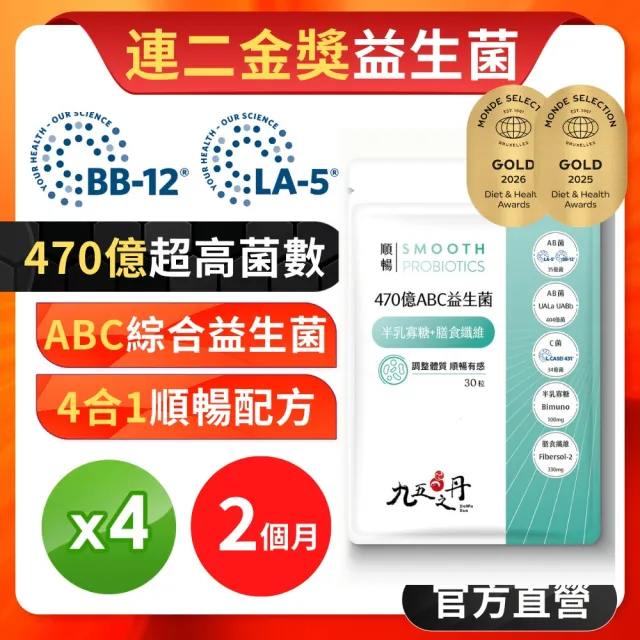 【JIU WU DAN 九五之丹】470億ABC益生菌+半乳寡糖+膳食纖維 4入組共120粒(世界品質金獎益生菌)