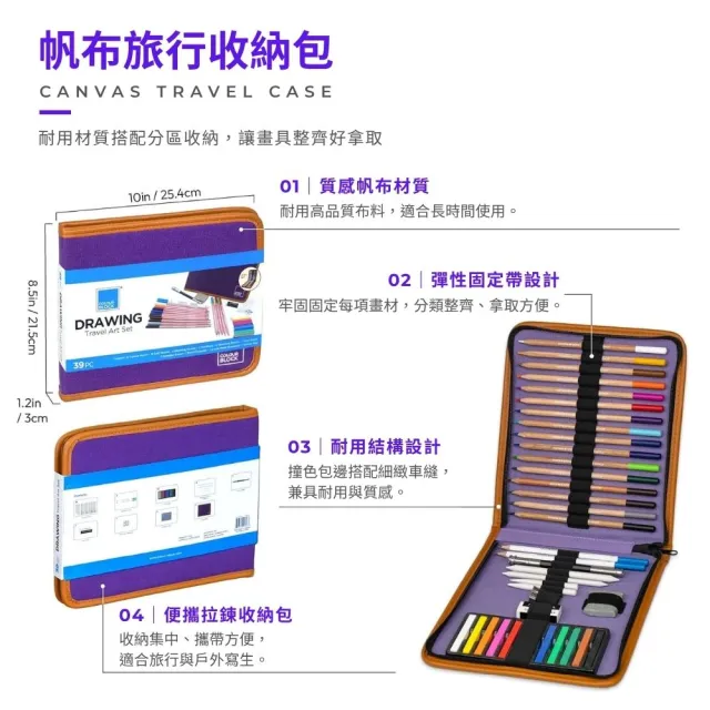 【COLOUR BLOCK】40件旅行寫生繪畫套組 畫具布包(色鉛筆 素描鉛筆 粉彩條 繪畫工具 小學生禮物)