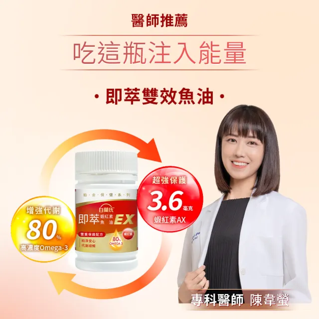 【白蘭氏】官方直營 即萃蝦紅素魚油EX(60顆 魚油、蝦紅素 高濃度OMEGA3 營養師推薦)