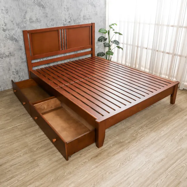 【BODEN】森林家具 奈恩5尺雙人實木床架/床組-收納抽屜型