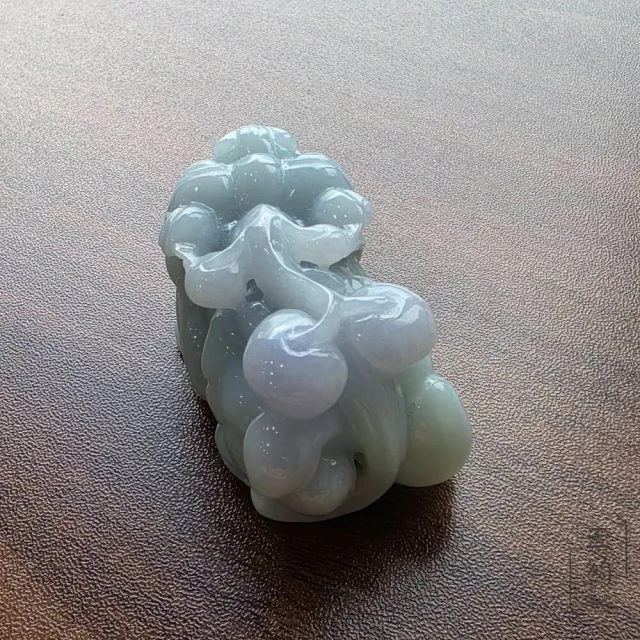 天然緬甸A貨翡翠 冰潤 春彩 如意 貔貅 精雕 擺件 手把件