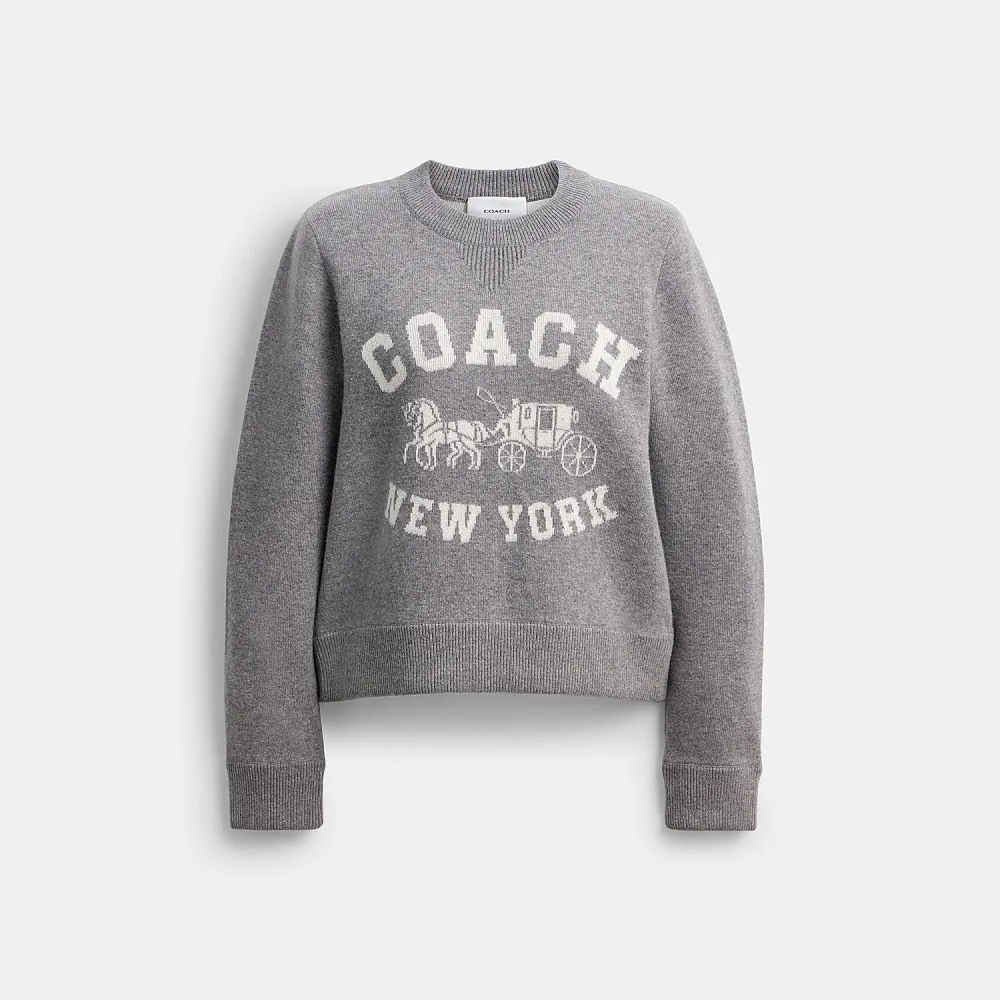 【COACH】蔻馳官方直營 馬車圖案圓領毛衣-石灰色(CDK86)