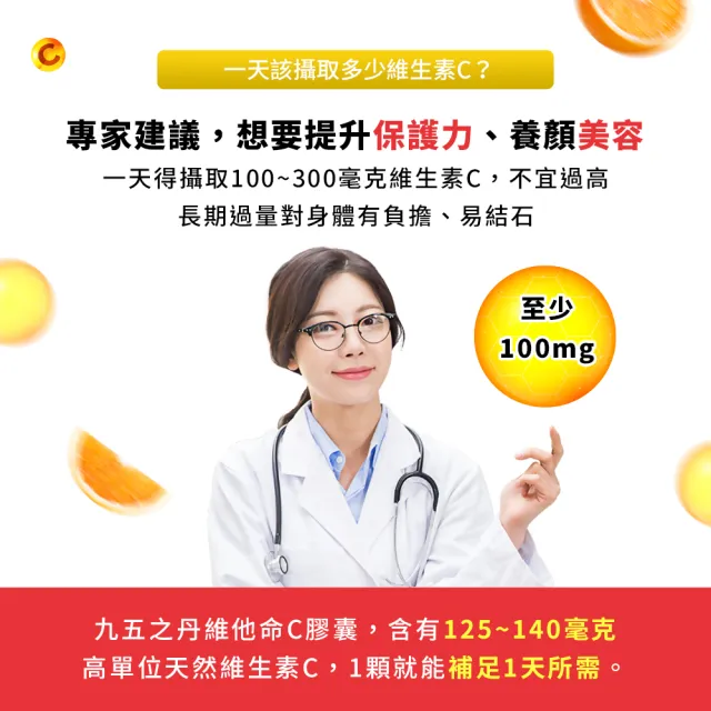 【JIU WU DAN 九五之丹】世界品質特金獎維他命C 3入組共90粒(天然來源維他命C 促進膠原蛋白)