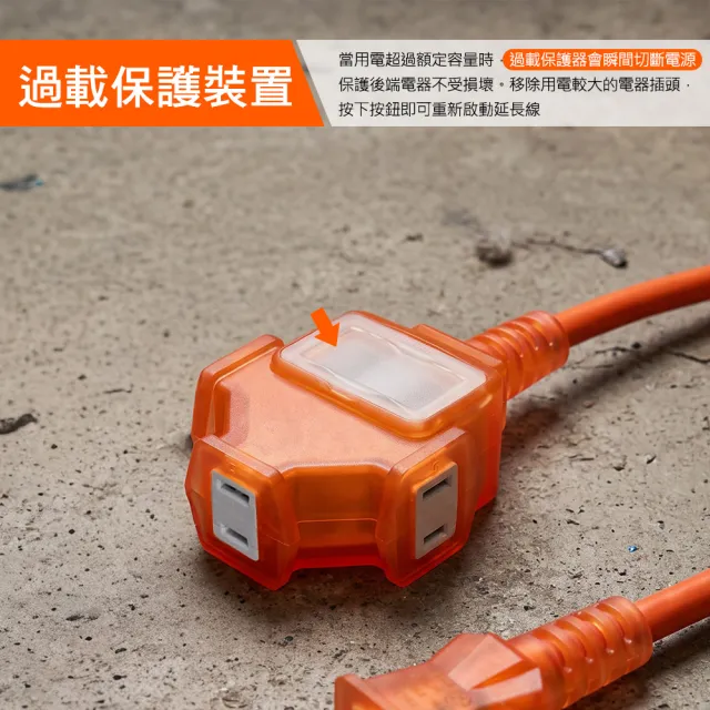 【PowerSync 群加】2P 1擴3插工業用動力延長線/橘色/5M(TU3C3050)