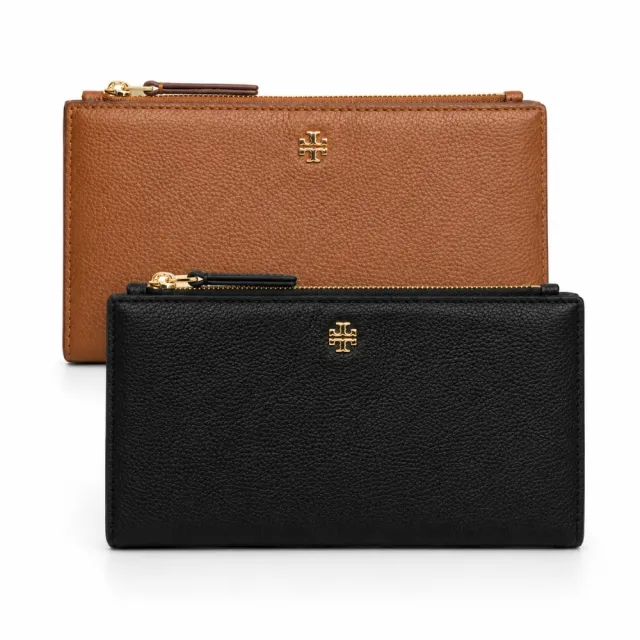 【TORY BURCH】經典LOGO荔枝紋皮革對開式長夾(多款任選)