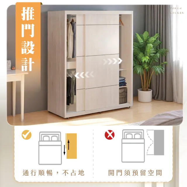 【IHouse】保羅 免組裝5X7尺台灣製推門收納衣櫃/衣櫥(贈實木衣架*5)