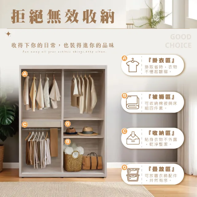 【IHouse】保羅 免組裝5X7尺台灣製推門收納衣櫃/衣櫥(贈實木衣架*5)