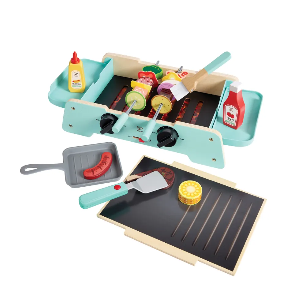 【Hape】多功能模擬BBQ組合(益智成長/家家酒玩具/木製玩具/木頭玩具)