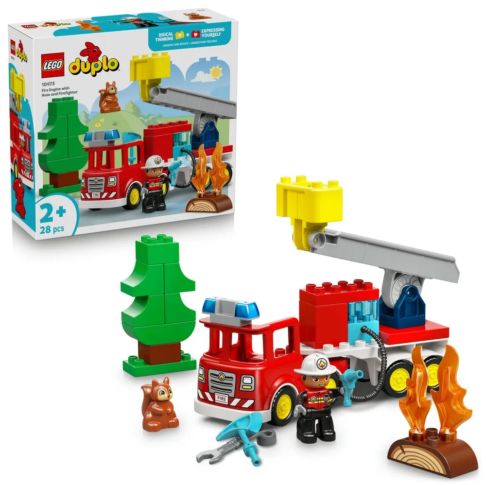 【LEGO 樂高】得寶系列 10473 附水管消防車和消防員(兒童積木 玩具車 益智早教 角色扮演 大顆粒 禮物 2歲)