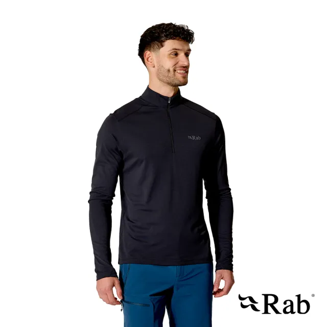 【RAB】Force LS Zip 長袖防曬抗臭立領半拉鍊排汗衣 黑色 男款 #QCC39