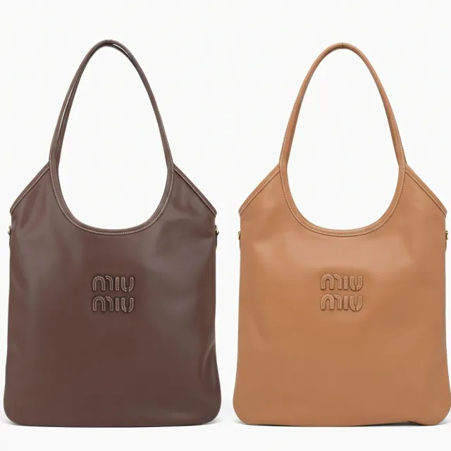 【MIU MIU】IVY 明線字母牛皮 側背 肩背托特包(2色/5BG231 真皮包 通勤包)