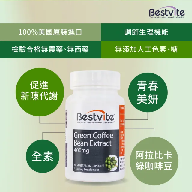 【Bestvite 必賜力】綠咖啡精華膠囊x1瓶(60顆/瓶)