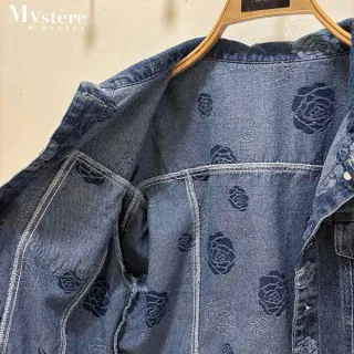 【my stere 我的時尚秘境】雙11 玫瑰花復古水洗短版牛仔外套 印花牛仔外套 玫瑰牛仔外套 水洗牛仔外套