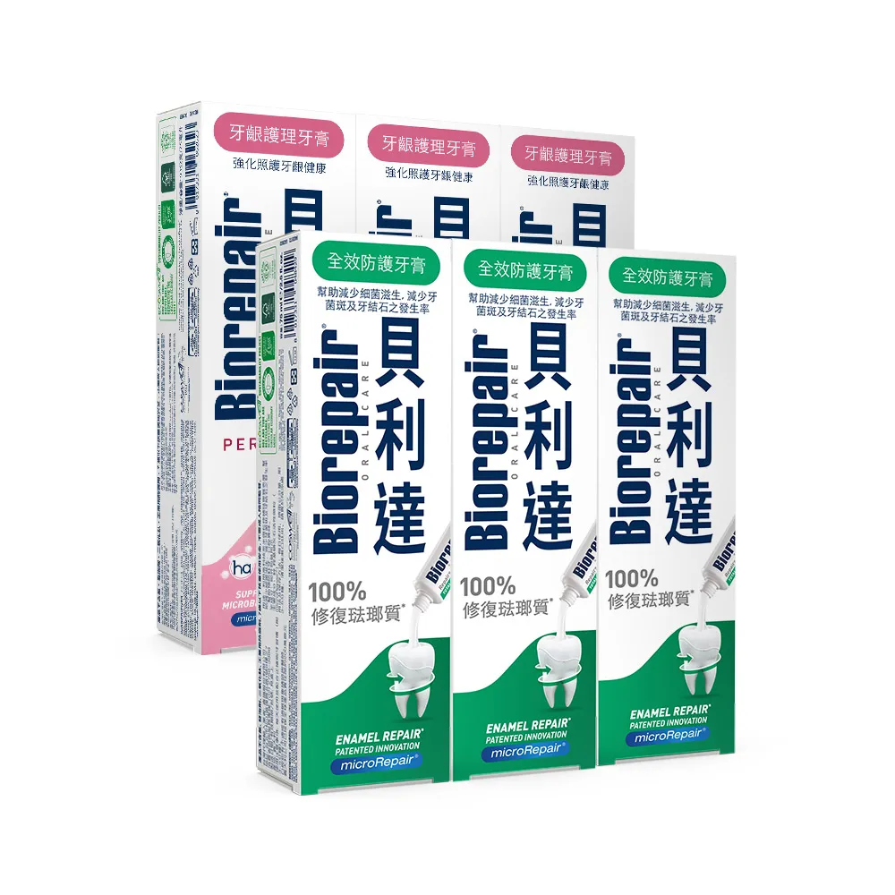 【Biorepair 貝利達】全效護齦六入組(全效防護/牙齦護理)