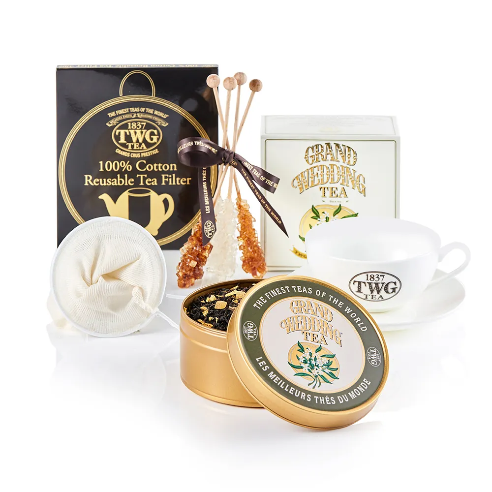 【TWG Tea】皇家婚禮茶魚子醬錫罐禮物組(100g/罐+瀘茶網+茶糖棒)