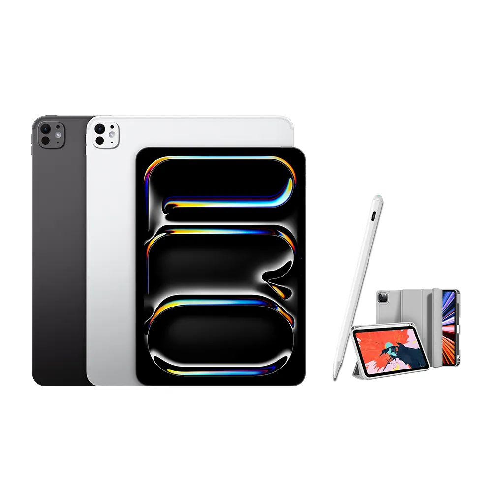 【Apple】2025 iPad Pro M5晶片/11吋/WiFi/256G 平板電腦(A04 Plus觸控筆+三折筆槽殼+鋼化保貼組)