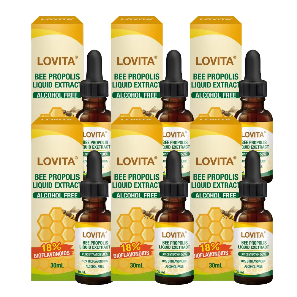 【LOVITA 愛維他】加拿大蜂膠滴液 6入組 共180ml;18%生物類黃酮(滴劑 無酒精 無防腐劑)