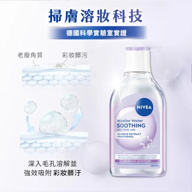 【NIVEA 妮維雅】卸妝水400ml全系列x3入(B5卸妝水/舒敏/水潤/敏感肌適用)