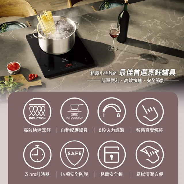 【Electrolux 伊萊克斯】雙11限定 極致美味300 桌上型單口變頻觸控 IH 感應電磁爐(ETI29MKC 岩爍黑)