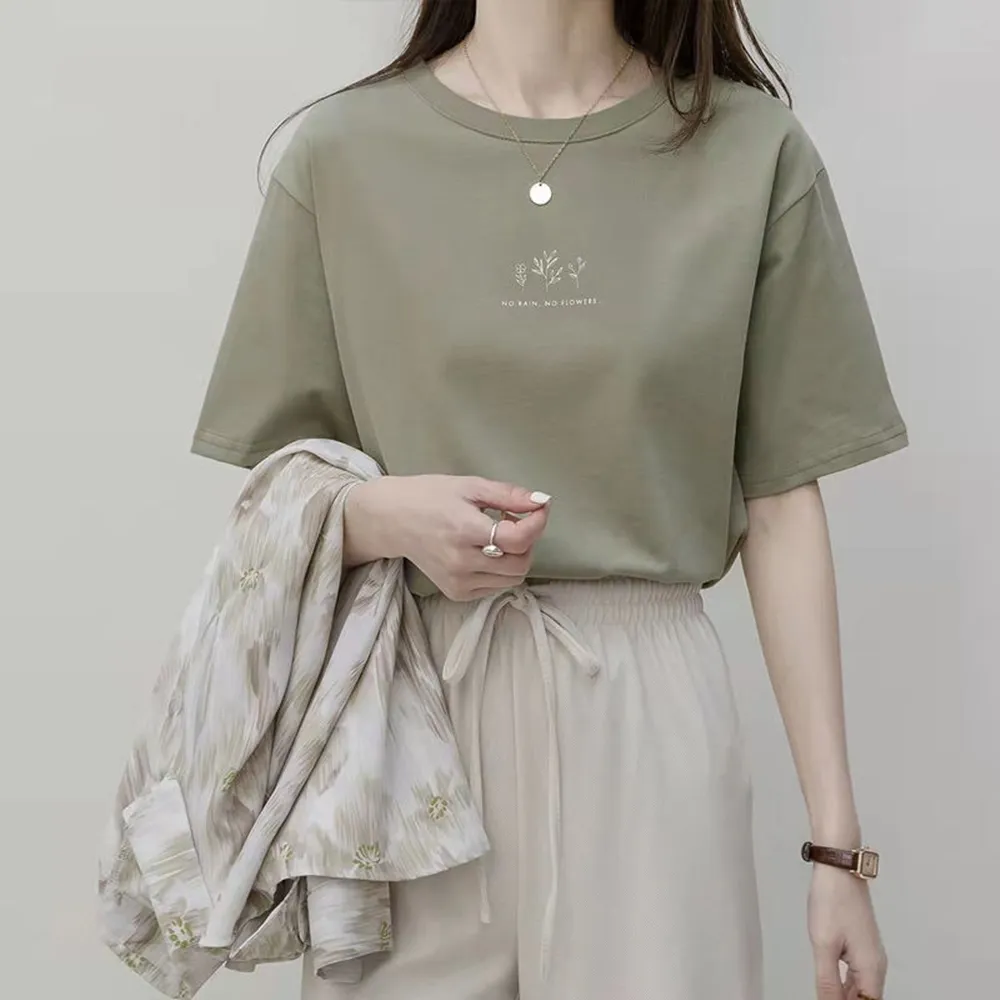 【D.studio】韓版寬鬆文青風圖案短袖上衣(短袖t恤 女裝 顯瘦上衣 衣服 寬鬆上衣 素T T505)