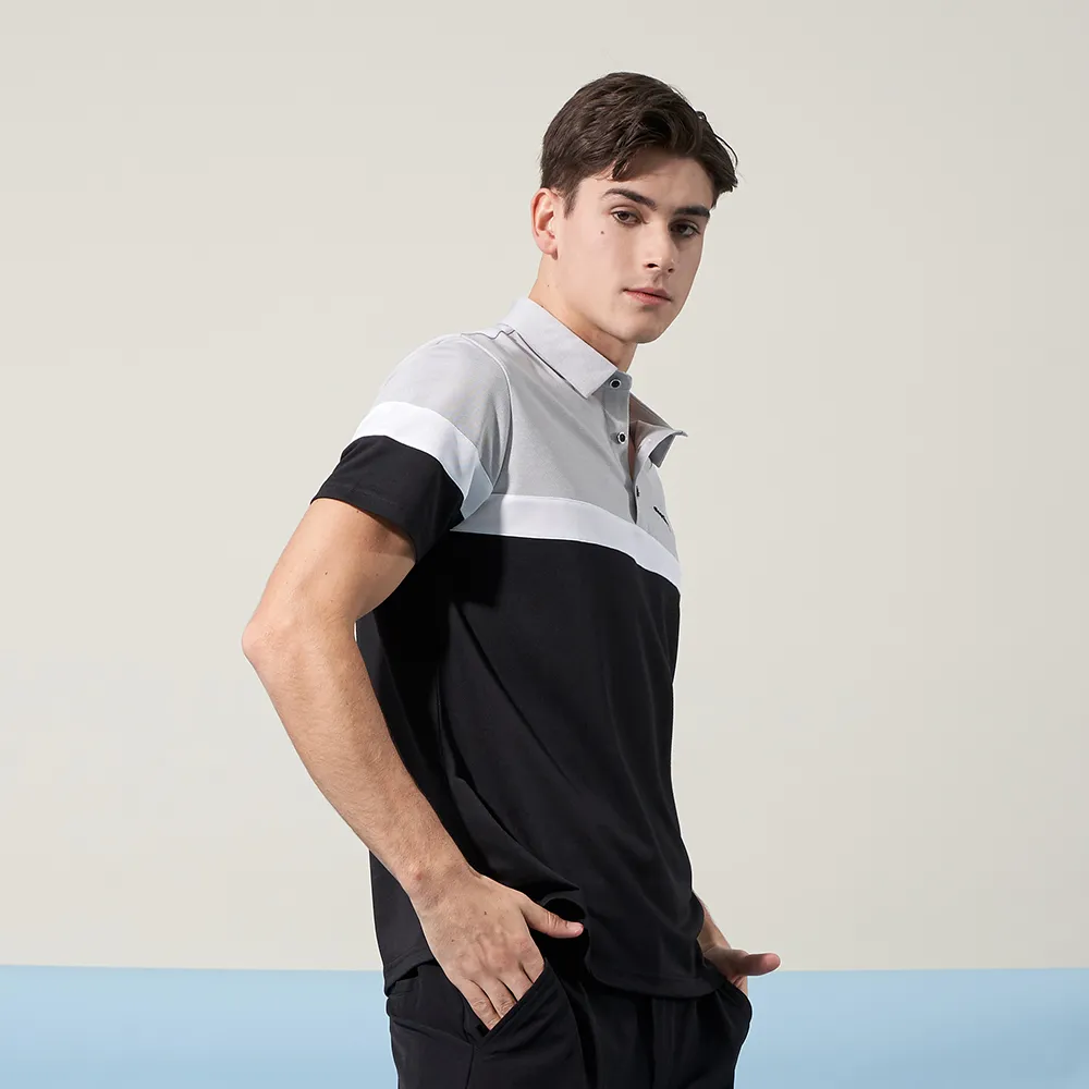 【ELLE ACTIVE】男款 休閒撞色拼接短袖POLO衫-黑色(EA24M2M1102-99)