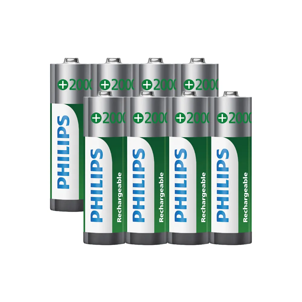 【PHILIPS】低自放鎳氫充電電池 AA 3號 2000mAh 共8顆(4入*2)