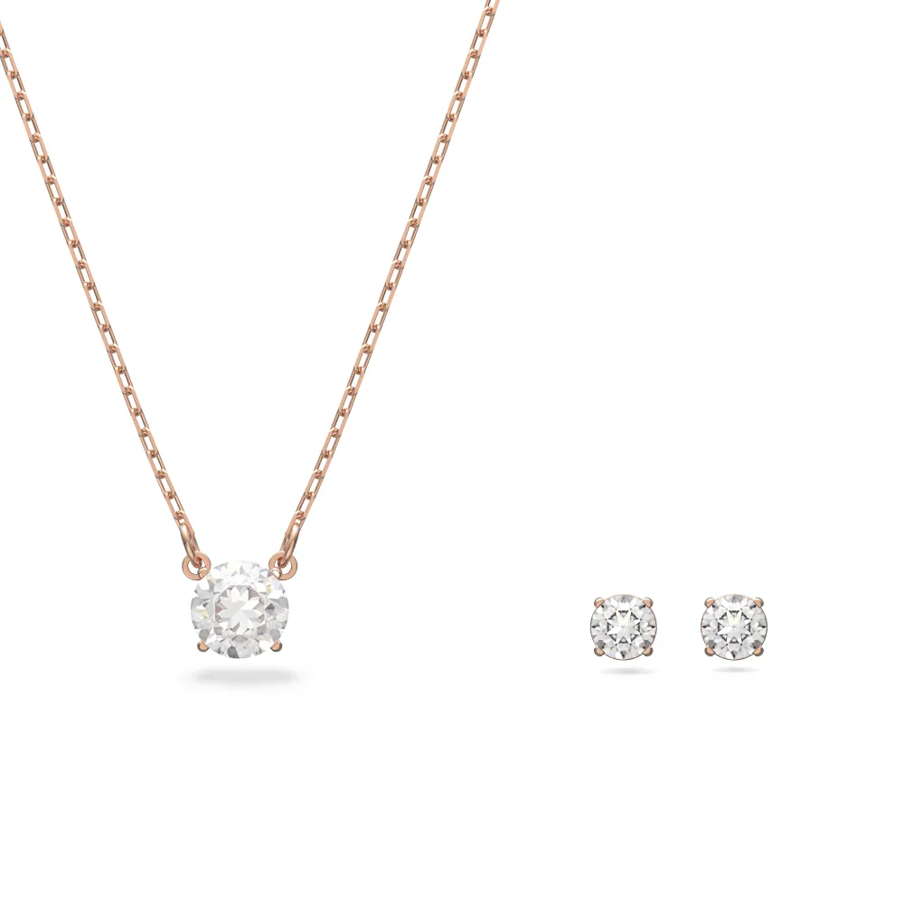 【SWAROVSKI 施華洛世奇】官方直營 Stilla Attract 套裝 白色 鍍玫瑰金色 | 5616233