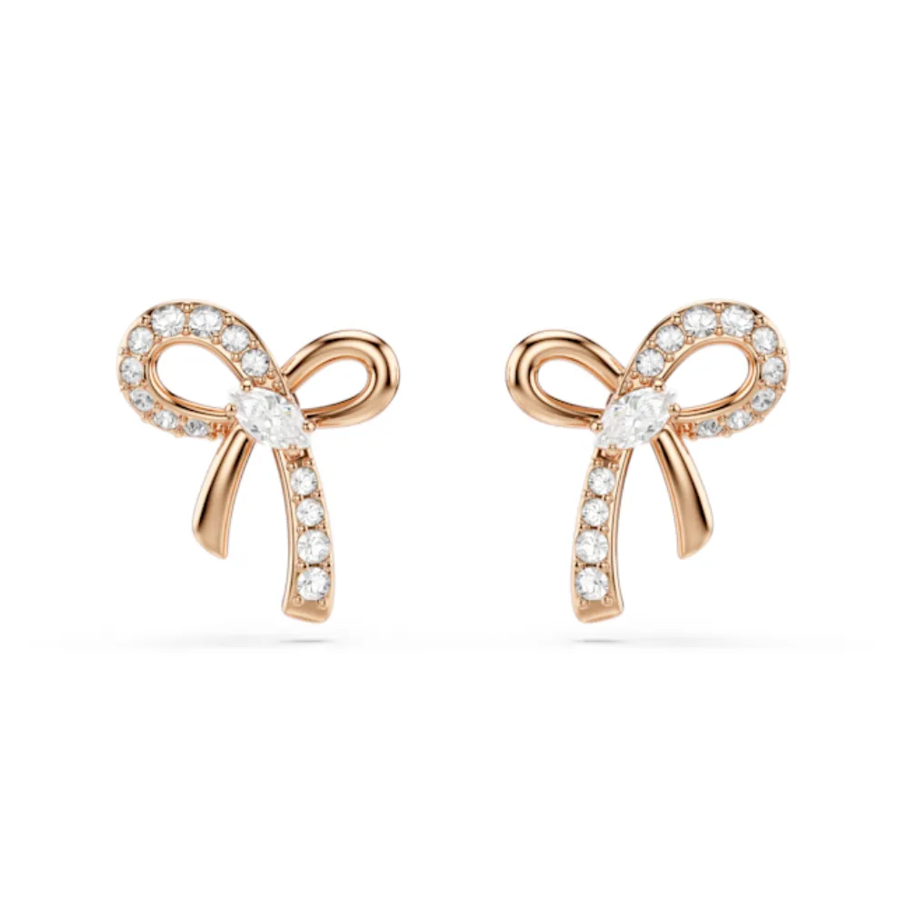 【SWAROVSKI 施華洛世奇】官方直營 Hyperbola 蝴蝶結耳釘 鍍玫瑰金色 千金風天花板 | 5753335 新品