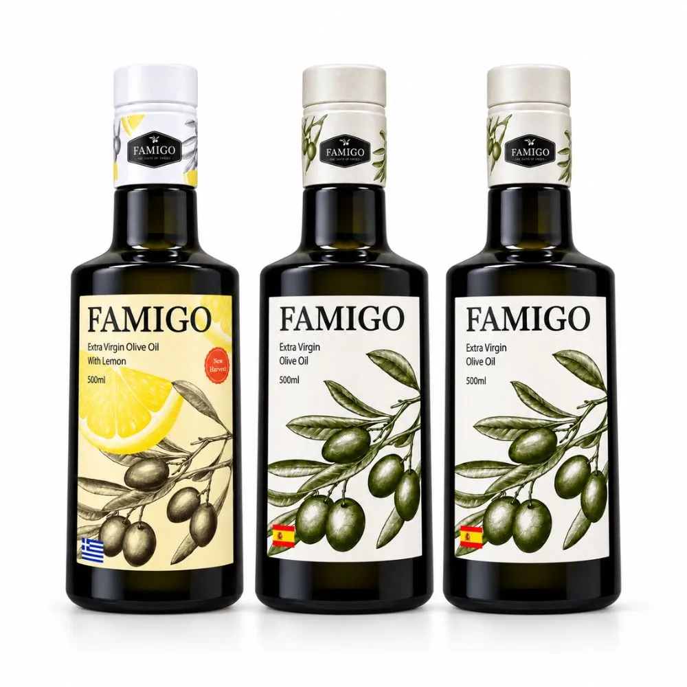 【FAMIGO】法米戈 希臘檸檬共萃x西班牙經典 特級初榨橄欖油 500ml×3 (檸檬1+經典2) (生飲/涼拌/日常料理)