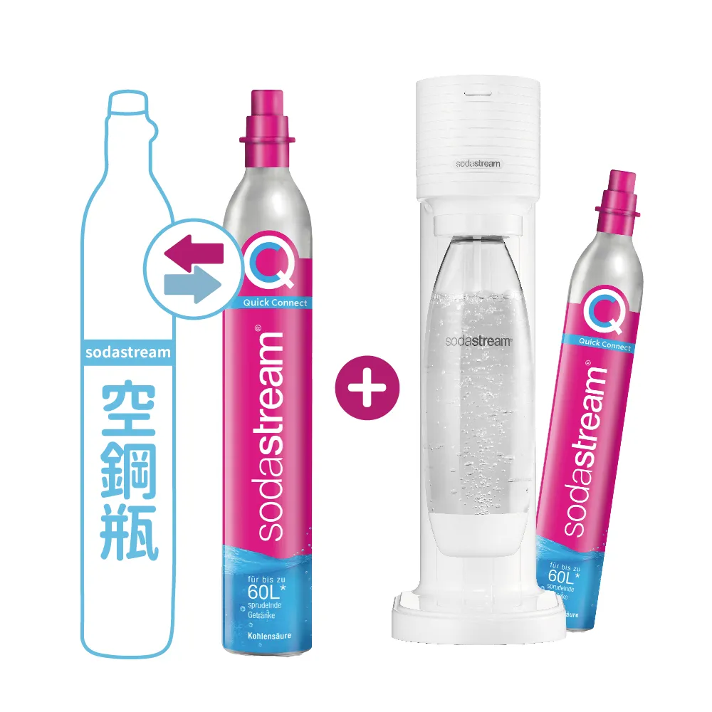 【Sodastream】(舊換新)GAIA快扣機型氣泡水機-白/黑(您須有1支空鋼瓶) 共兩支鋼瓶