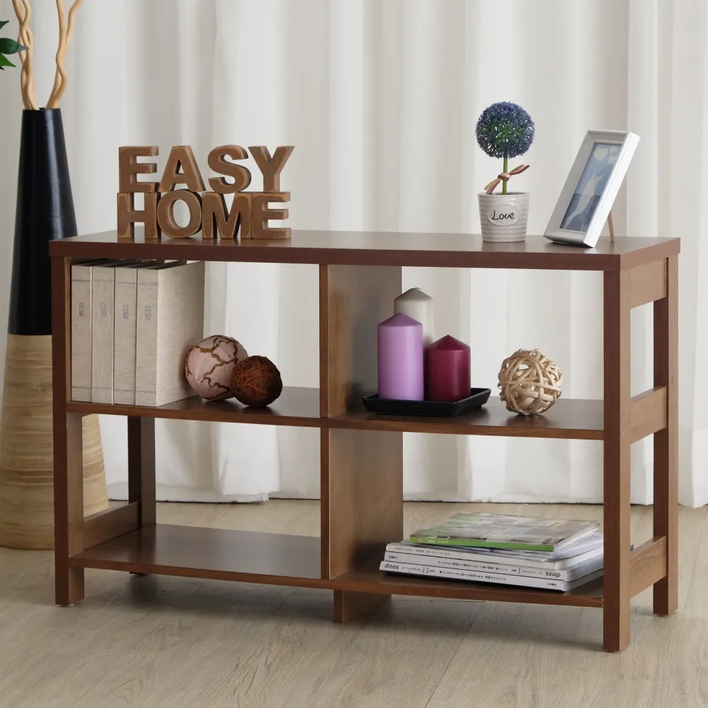 【EASY HOME】台灣製 -二層四格加寬隔間展示收納櫃 美禪胡桃色(收納架 展示架 書架 多功能 開放式)
