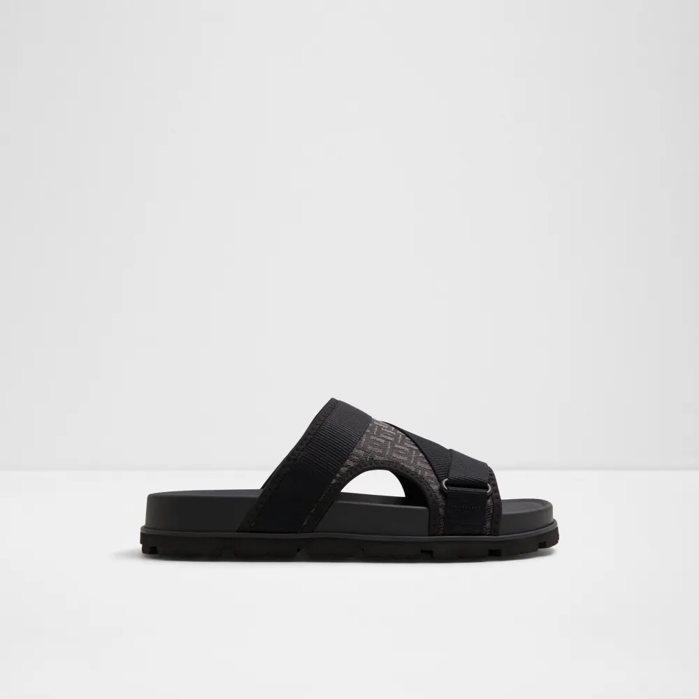 【ALDO】DENIELS-時尚寬織帶幾何設計涼拖鞋-男鞋(黑色)