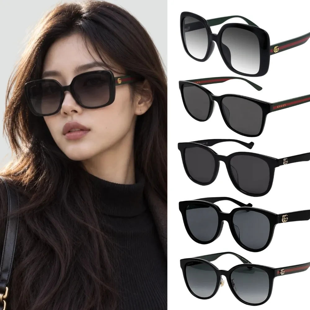 【GUCCI 古馳】亞洲版型 中性膠框太陽眼鏡組合(禮物／送禮首選 GG0714SA、GG0417SK、GG0960SA、GG1001SK)