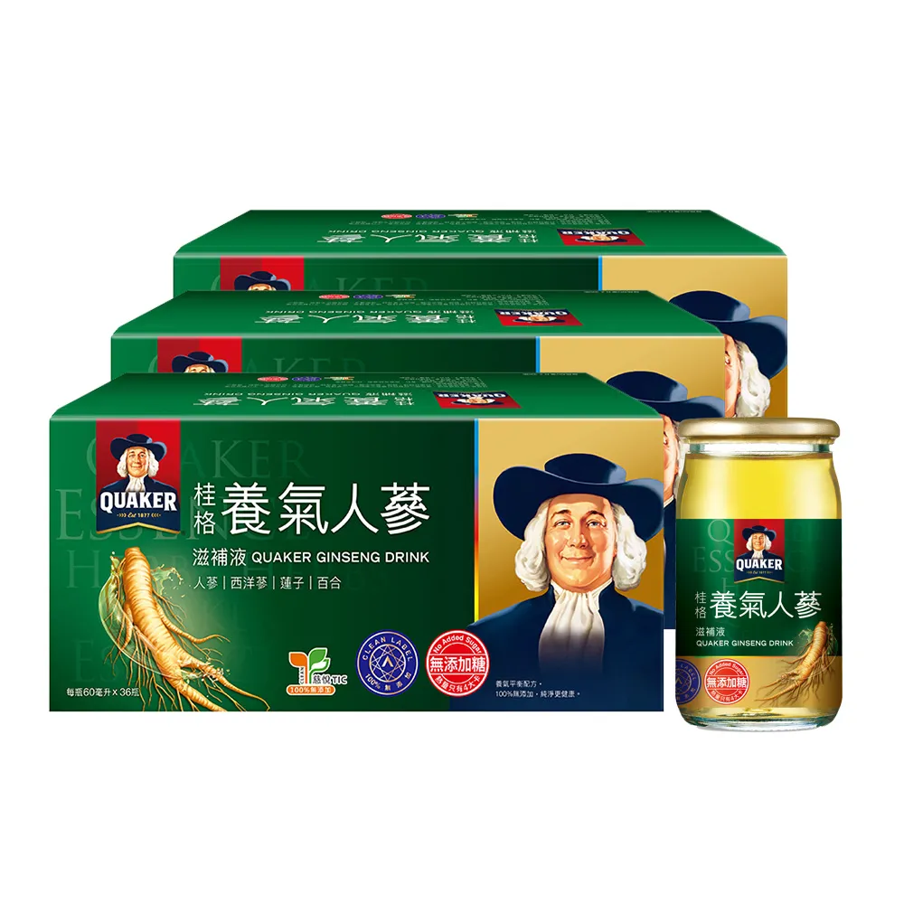 【QUAKER 桂格】無糖養氣人蔘 60mlx36入x3盒(共108入)