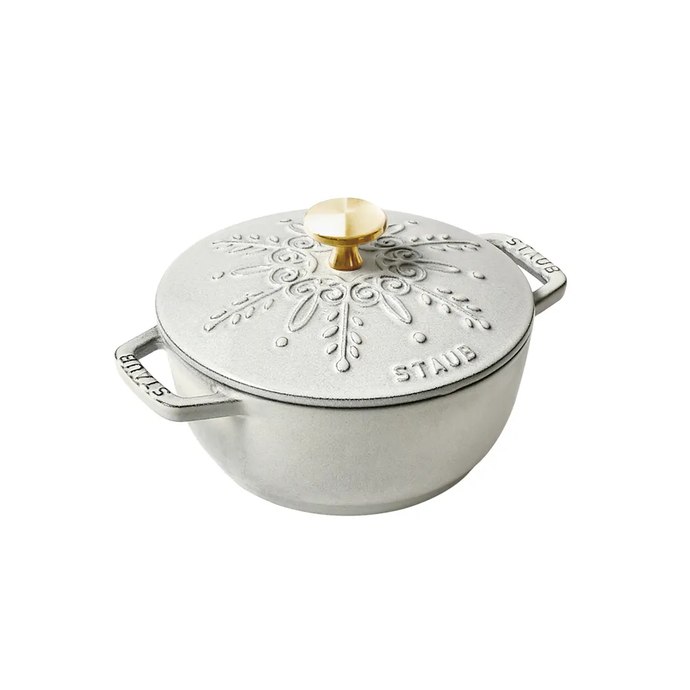 【STAUB】雪花雕花琺瑯鑄鐵鍋和食鍋16cm-松露白(德國雙人牌集團官方直營)