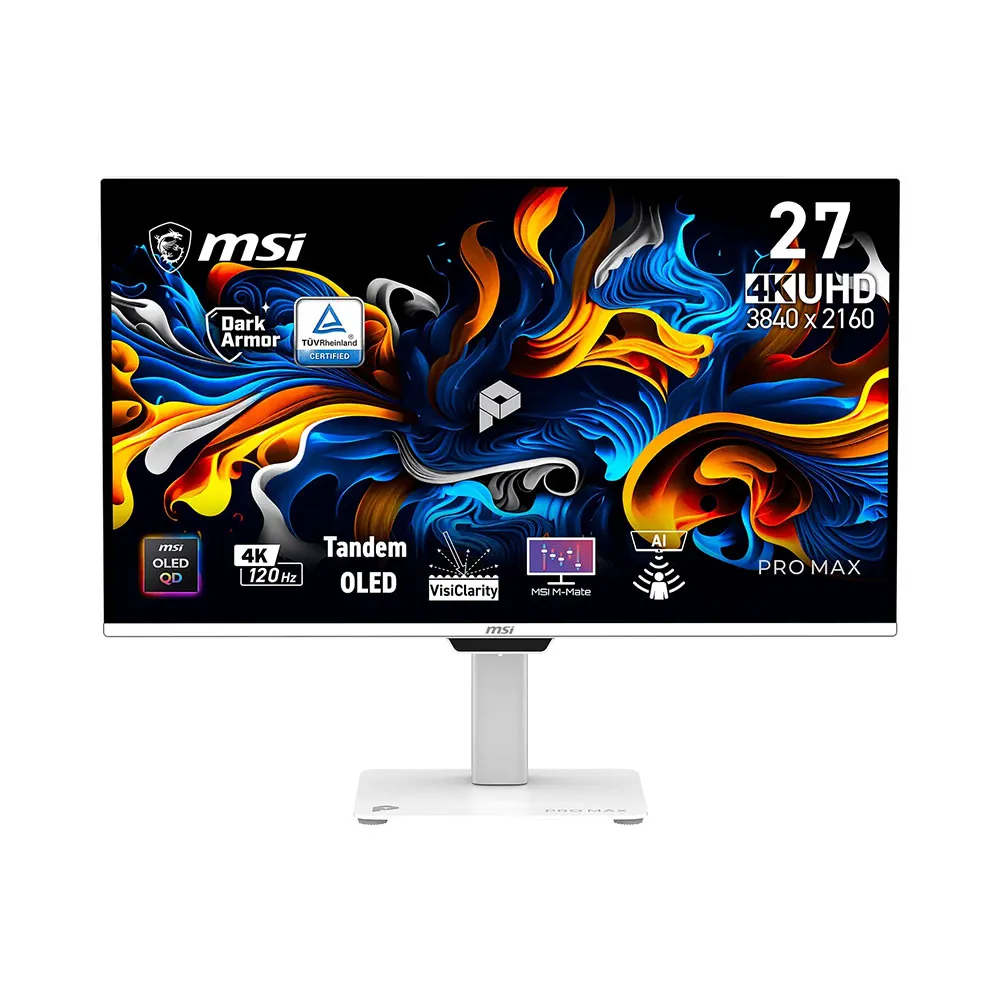【MSI 微星】PRO MAX 271UPXW12G 27型 4K 120Hz 量子點OLED 商用螢幕-白色/可壁掛旋轉