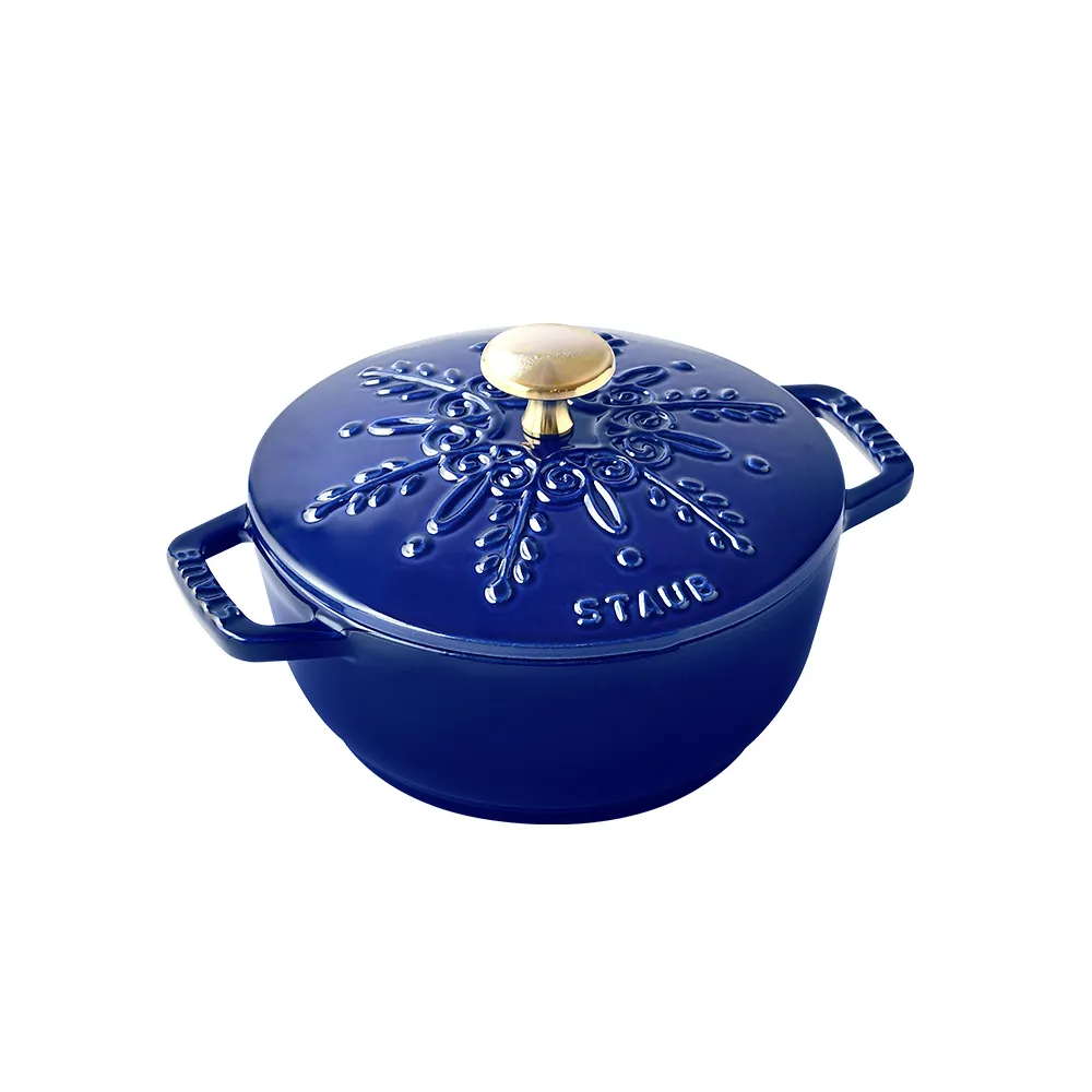 【STAUB】雪花雕花琺瑯鑄鐵鍋和食鍋16cm-深藍色/新舊包裝隨機出貨(德國雙人牌集團官方直營)