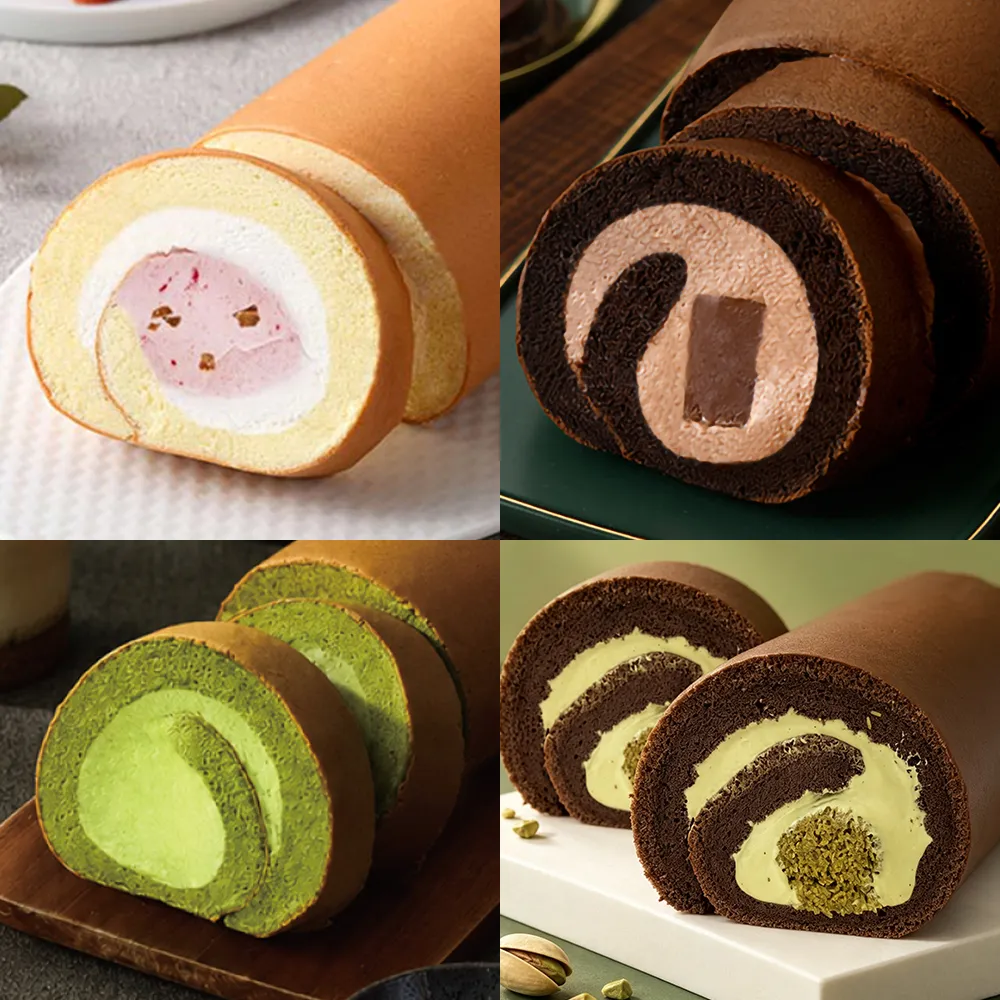 【Gelovery Gift】開心果杜拜巧克力/小山園抹茶/法芙娜濃重生巧克力/草莓雙漩生乳捲 任選2條含運組