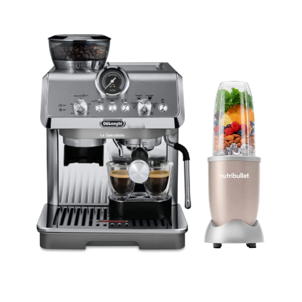 【Delonghi 迪朗奇】官方直營 EC9255MEX2半自動義式咖啡機+紐粹樂900瓦Pro瞬萃果汁機(香檳金)