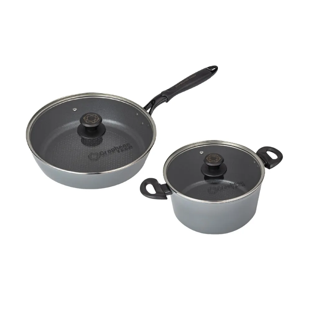 【DIAMOND CHEF】黑金石墨烯不沾鍋雙鍋組-深平底鍋28cm+湯鍋24cm(含蓋/深煎鍋/IH爐可用)