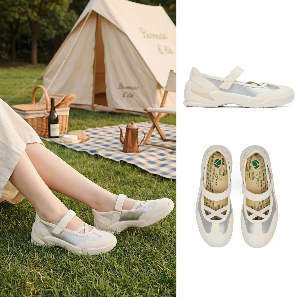 【Clarks】女鞋 輕鬆走 Tri Ease Jen真皮魔鬼氈瑪莉珍 休閒鞋 運動鞋(白/銀色)(CLF87345C)
