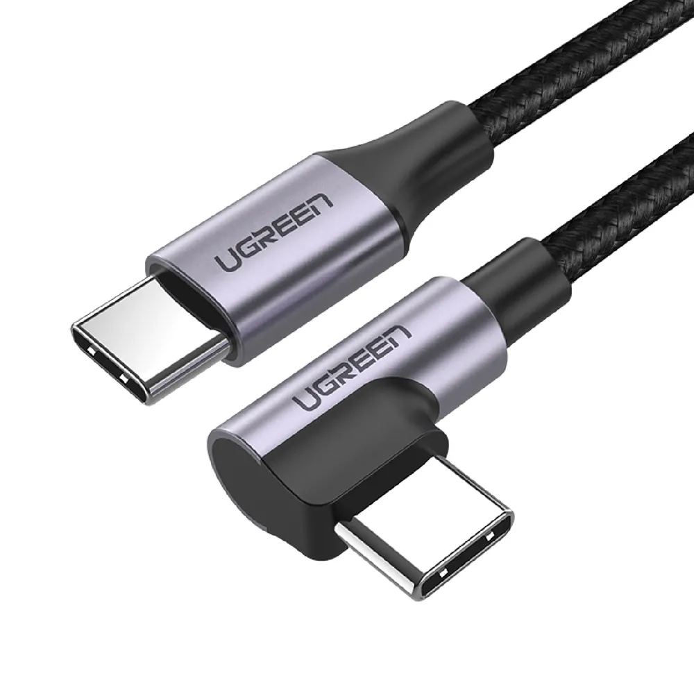 【綠聯】Type-C to Type-C 60W公對公編織金屬版傳輸充電線 1M(L型/快充線/編織線/傳輸線/PD/3A快充/電競)