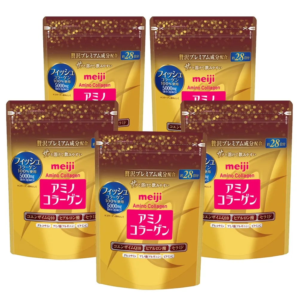 【Meiji 明治】明治膠原蛋白粉璀璨金版28日份袋裝196gx5(膠原蛋白)