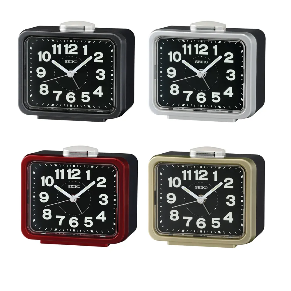 【SEIKO 精工】安睡夜晚 靜音夜光 鬧鐘時鐘 QHK062G.QHK062K.QHK062R.QHK062S(清楚大數字 有秒針)