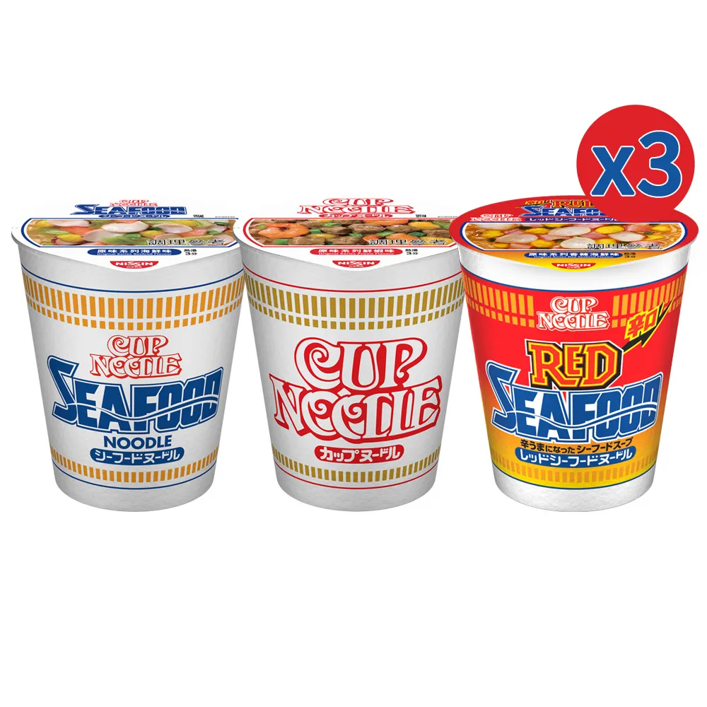 【NISSIN 日清】合味道原味系列杯麵 口味任選 三入組(海鮮味/鮮蝦味/香辣海鮮味 70g-71g)